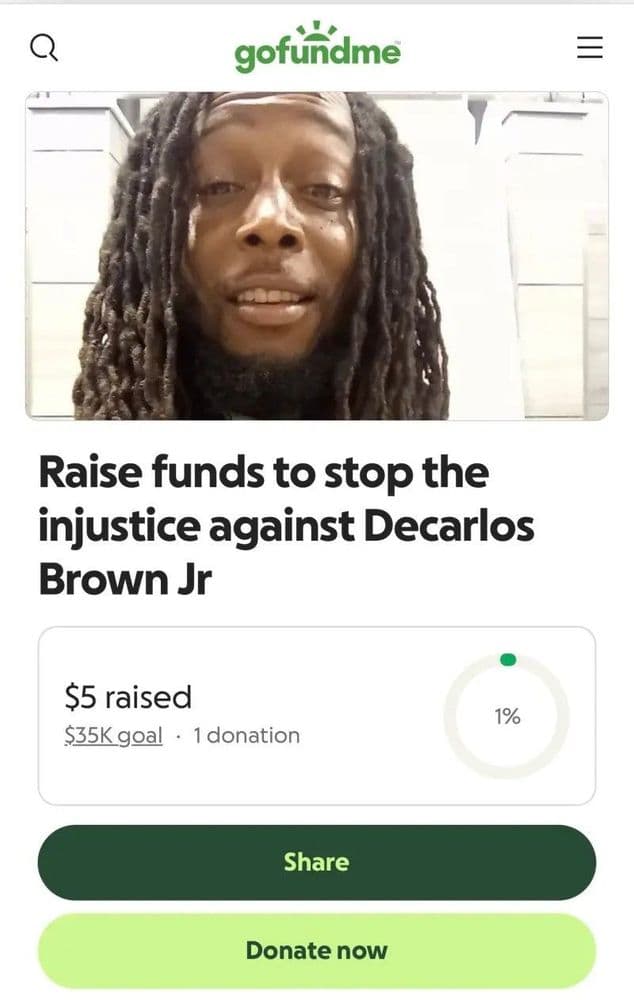 Podpora Decarlosa Browna Jr. na GoFoundMe, zdroj: NewYork Post